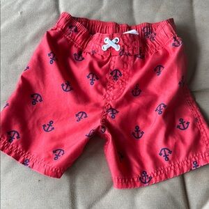 Circo Anchor Print Kids Swim Trunks - Red with blue, 3T, preowned